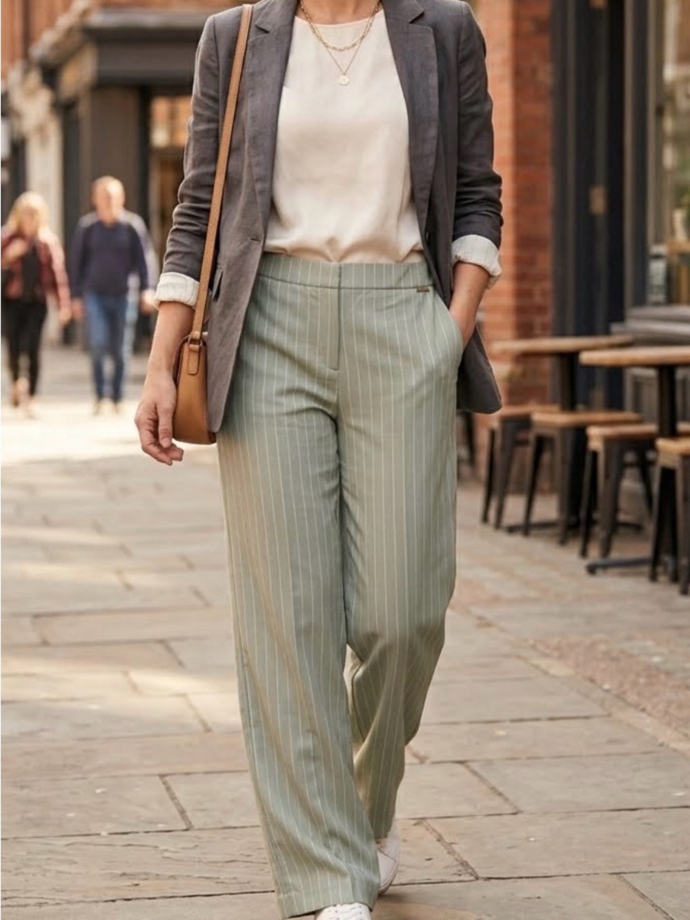 Adrienne Vittadini Pinstripe Wide Leg Pants - Sage Green - Size XL 0500